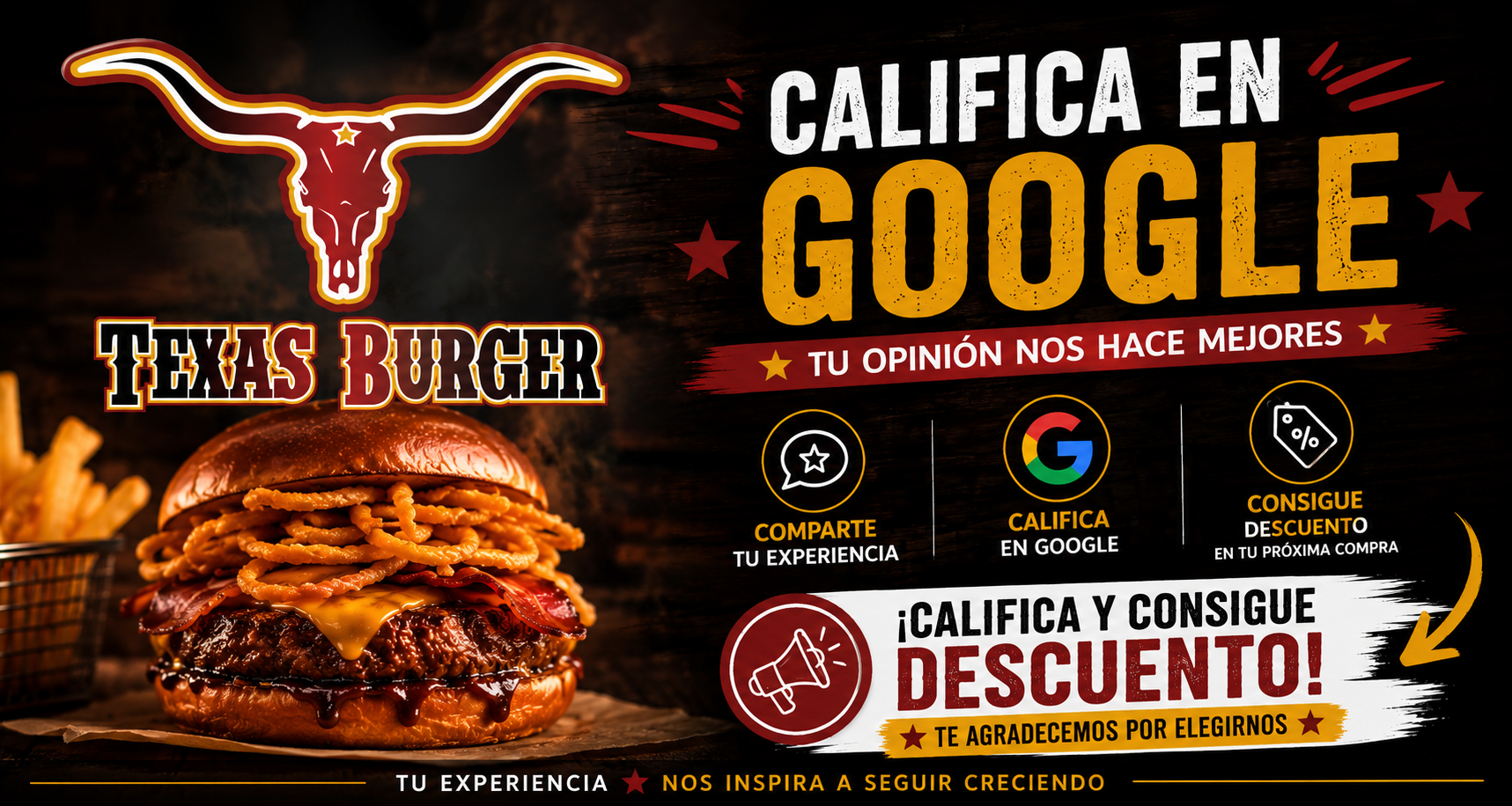 Califica en Google — Tu opinión nos hace mejores. Comparte tu experiencia, califica en Google y consigue descuento en tu próxima compra.